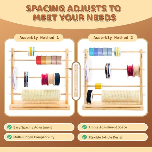Wooden Ribbon Display Holder-Adjustable Spacing, Washi Tapes, and Sewing Threads | Craft Room Supply Storage Organization, Hair Ribbon & Gift Wrapping Supply Rack in Saudi Arabia