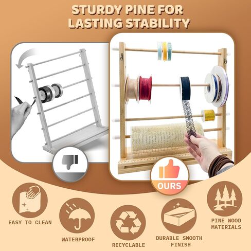 Wooden Ribbon Display Holder-Adjustable Spacing, Washi Tapes, and Sewing Threads | Craft Room Supply Storage Organization, Hair Ribbon & Gift Wrapping Supply Rack in Saudi Arabia