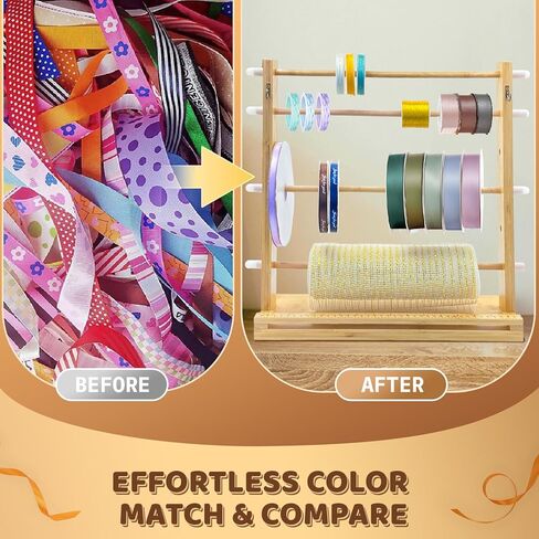 Wooden Ribbon Display Holder-Adjustable Spacing, Washi Tapes, and Sewing Threads | Craft Room Supply Storage Organization, Hair Ribbon & Gift Wrapping Supply Rack in Saudi Arabia