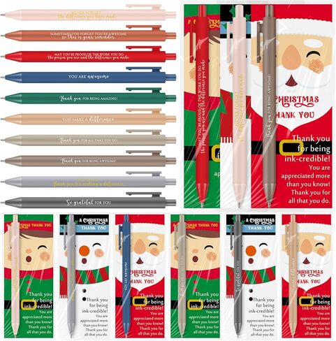 Gueevin 20 Set Christmas Pens Gifts Bulk for Coworkers Santa Inspirational Claus Pens Novelty Snowman Elf with Thank You Cards Christmas Gift Ideas for Office Staff Team Coworker Volunteer (Bright) in Saudi Arabia