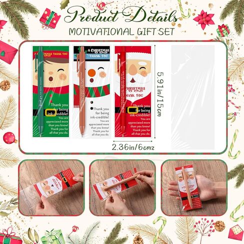 Gueevin 20 Set Christmas Pens Gifts Bulk for Coworkers Santa Inspirational Claus Pens Novelty Snowman Elf with Thank You Cards Christmas Gift Ideas for Office Staff Team Coworker Volunteer (Bright) in Saudi Arabia
