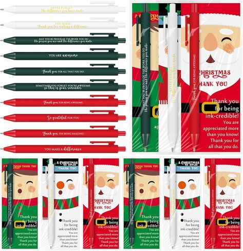 Gueevin 20 Set Christmas Pens Gifts Bulk for Coworkers Santa Inspirational Claus Pens Novelty Snowman Elf with Thank You Cards Christmas Gift Ideas for Office Staff Team Coworker Volunteer (Bright) in Saudi Arabia
