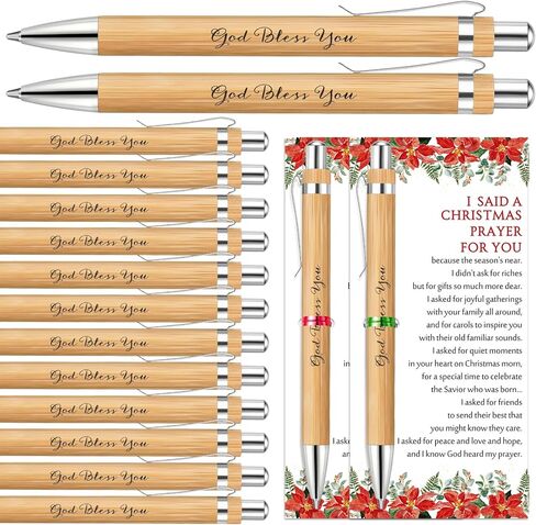 25 Set Christmas Christian Gifts Xmas Bible Verse Ballpoint Pens God Bless You Wooden Pens Religious Gift Cards Christmas Poinsettia Cards with Ties for Church Office Coworker in Saudi Arabia