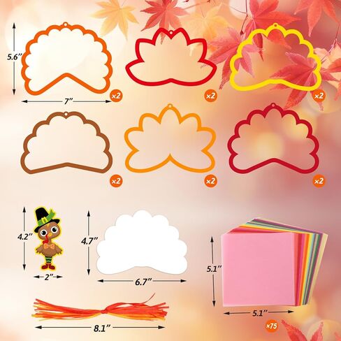Ceiba Tree 24Pcs Thanksgiving Suncatcher Crafts for Kids Turkey Fall Craft with Turkey Cutouts and Tissue Paper Autumn DIY Window Stained Glass Art Kit Party Classroom Supplies in Saudi Arabia