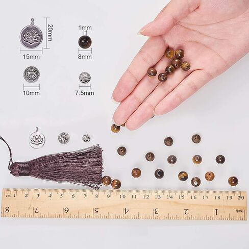 SUNNYCLUE 1 Set 108 Tiger Eye Gemstone Mala Beads/Buddha Beaded Necklace Jewelry Making Kit - DIY Make 1 Hand Knotted Prayer Tassel Pendant Necklace and 1 Adjustable Mala Wrap Beaded Bracelet in Saudi Arabia
