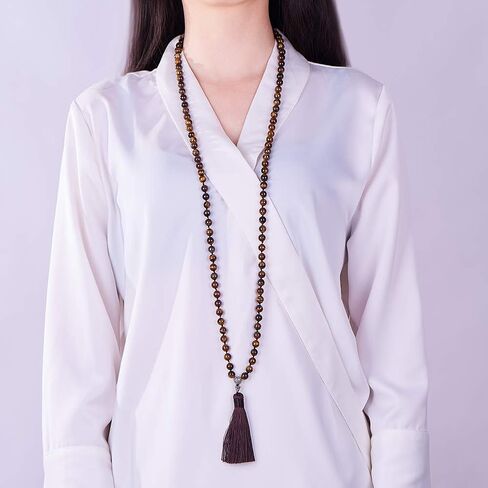 SUNNYCLUE 1 Set 108 Tiger Eye Gemstone Mala Beads/Buddha Beaded Necklace Jewelry Making Kit - DIY Make 1 Hand Knotted Prayer Tassel Pendant Necklace and 1 Adjustable Mala Wrap Beaded Bracelet in Saudi Arabia