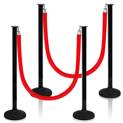 4 Pack Stanchion Post with Velvet Ropes (Weighted Base), Crowd Control Barriers, Red Carpet Runner Poles, Queue Poles for Party, Movie Theater in Saudi Arabia