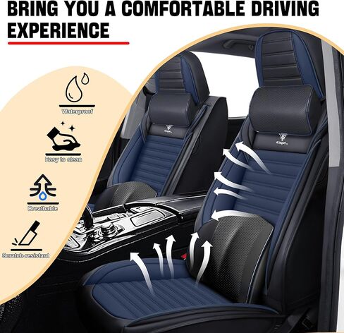 Car Seat Cover for Chevy Equinox 2005-2026 Full Coverage Nappa Leather Car Seat Protector, Fashion Anti-Slip Waterproof Breathable Easy to Install, Auto Interior Accessories(Front Seat,Black&Blue) in Saudi Arabia