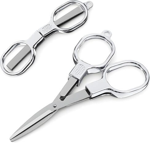 2 Pcs Folding Scissors Travel, Stainless Steel Mini Folding Scissors, Portable Retractable Small Scissor Trip Scissor for Xmas gift For Home, Office, Craft, Outdoor (Silver) in Saudi Arabia