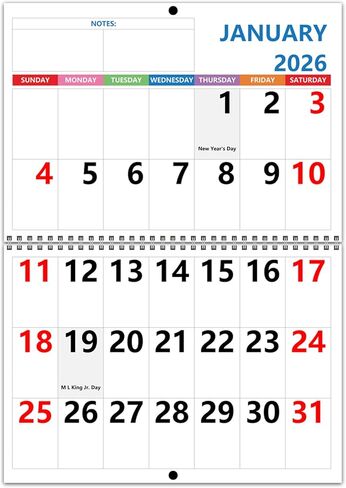 Large Calendar 2026, 11x17" Big Print Calendar, 12 Monthly Calendar Easy to Read for People with Visually Impaired, Low Vision, Seniors and Elderly in Saudi Arabia