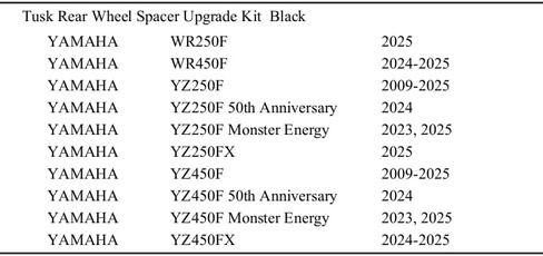 Tusk Rear Wheel Spacer Upgrade Kit Black Compatible with YAMAHA YZ450F 2009-2024 in Saudi Arabia