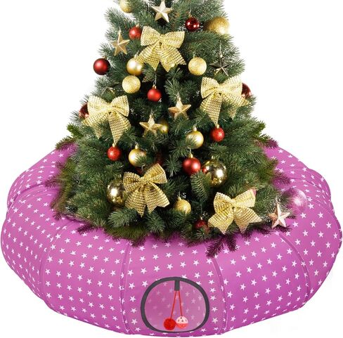 Pawaboo Cat Tunnel Christmas Sock with Bell Balls, Upgraded 2 Way Cat Tunnel Interactive Toy, Pet Xmas Stocking with Crinkle Paper & Strong Spring-Steel Frame for Cat Kitten Kitty, Red Christmas Tree in Kuwait