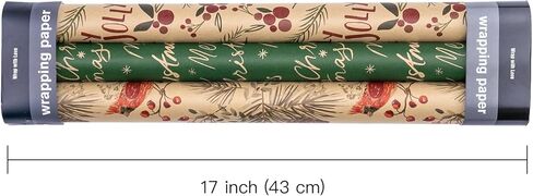 WRAPAHOLIC Christmas Kraft Wrapping Paper Roll - Mini Roll - 17 Inch x 10 Feet per Roll, Total 3 Rolls (42.6 Sq. Ft.) - Ideal for Xmas Gifts for Women and Holiday Gift Wrapping in Saudi Arabia