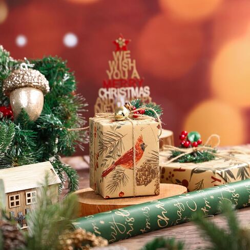 WRAPAHOLIC Christmas Kraft Wrapping Paper Roll - Mini Roll - 17 Inch x 10 Feet per Roll, Total 3 Rolls (42.6 Sq. Ft.) - Ideal for Xmas Gifts for Women and Holiday Gift Wrapping in Saudi Arabia