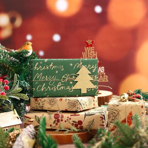 WRAPAHOLIC Christmas Kraft Wrapping Paper Roll - Mini Roll - 17 Inch x 10 Feet per Roll, Total 3 Rolls (42.6 Sq. Ft.) - Ideal for Xmas Gifts for Women and Holiday Gift Wrapping in Saudi Arabia
