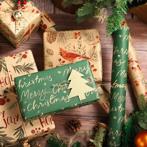 WRAPAHOLIC Christmas Kraft Wrapping Paper Roll - Mini Roll - 17 Inch x 10 Feet per Roll, Total 3 Rolls (42.6 Sq. Ft.) - Ideal for Xmas Gifts for Women and Holiday Gift Wrapping in Saudi Arabia