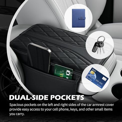 Leather Car Center Console Cover,Stylish Y-Shaped Arm Rest Cover for Car with 2 Storage Bags for Storing and Enhancing Comfort,Cars Accessories Interior Middle Console Covers (Black) in Saudi Arabia
