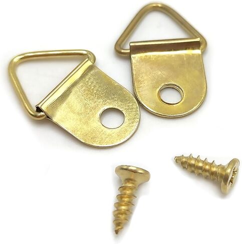 100Sets Steel Picture Hangers with Screws Small Triangle Ring Picture Hangers Single Hole Hooks Light Duty D Rings Accessories for Paintings Clock Mirror Artwork Photos Frame (Gold) in Saudi Arabia