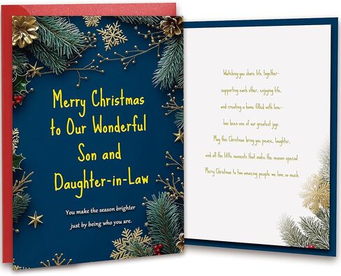 christmas card for son and daughter in law - Double-layer card, Design with Gold Foil text, with envelope and Envelope sticker Heartfelt Message（5.6 x 8.1"） in Saudi Arabia