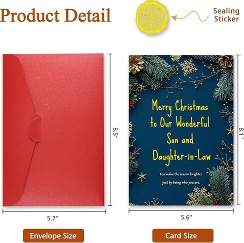 christmas card for son and daughter in law - Double-layer card, Design with Gold Foil text, with envelope and Envelope sticker Heartfelt Message（5.6 x 8.1"） in Saudi Arabia