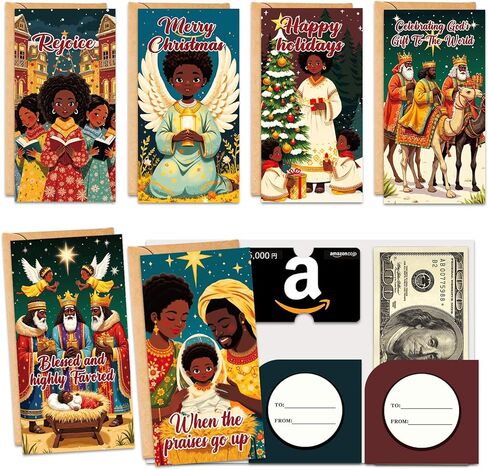 Mczan African American Christmas Money Holder Cards 24PCS, Religious Christmas Money Card with Envelopes for Women Men, Black Xmas Ccards for Giving Cash/Gift Cards in Saudi Arabia