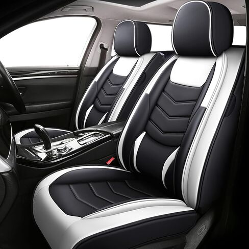 Car Seat Covers Fit for Toyota 4Runner 2004-2024 with Side Airbag Compatibility, Detachable Head Design, Breathable and Layered Comfort, Premium Nappa Leather, 2 Pcs Front, Black White in Saudi Arabia
