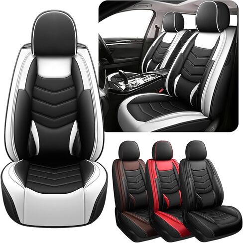 Car Seat Covers Fit for Toyota 4Runner 2004-2024 with Side Airbag Compatibility, Detachable Head Design, Breathable and Layered Comfort, Premium Nappa Leather, 2 Pcs Front, Black White in Saudi Arabia