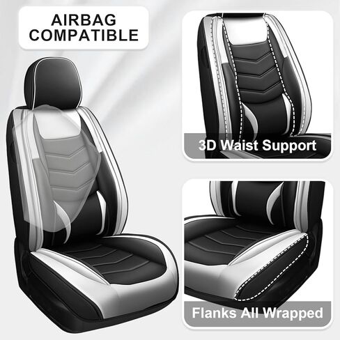 Car Seat Covers Fit for Toyota 4Runner 2004-2024 with Side Airbag Compatibility, Detachable Head Design, Breathable and Layered Comfort, Premium Nappa Leather, 2 Pcs Front, Black White in Saudi Arabia
