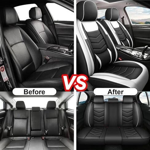 Car Seat Covers Fit for Toyota 4Runner 2004-2024 with Side Airbag Compatibility, Detachable Head Design, Breathable and Layered Comfort, Premium Nappa Leather, 2 Pcs Front, Black White in Saudi Arabia
