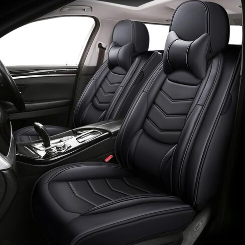 Car Seat Covers Fit for Toyota 4Runner 2004-2024 with Side Airbag Compatibility, Detachable Head Design, Breathable and Layered Comfort, Premium Nappa Leather, 2 Pcs Front, Black White in Saudi Arabia