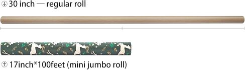 LDGOOAEL Mini Christmas Kraft Wrap Paper Jumbo Roll (17 بوصة × 100 قدم) خطوط سهلة القطع على الظهر - غزال أخضر للهدايا الصغيرة والمتوسطة، حفلة عيد الميلاد in Kuwait