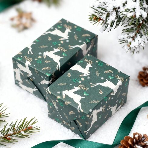 LDGOOAEL Mini Christmas Kraft Wrap Paper Jumbo Roll (17 بوصة × 100 قدم) خطوط سهلة القطع على الظهر - غزال أخضر للهدايا الصغيرة والمتوسطة، حفلة عيد الميلاد in Kuwait