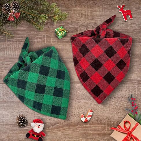Christmas Dog Bandanas Plaid Two-Sided with Tassels,Flannel Tartan Dog Scarf Holiday,Pet Dog Bandanas Scotland 2 Pack,Winter Red Green Christmas Dog Bib Accessories for Large Dog(Red+Green) in Saudi Arabia