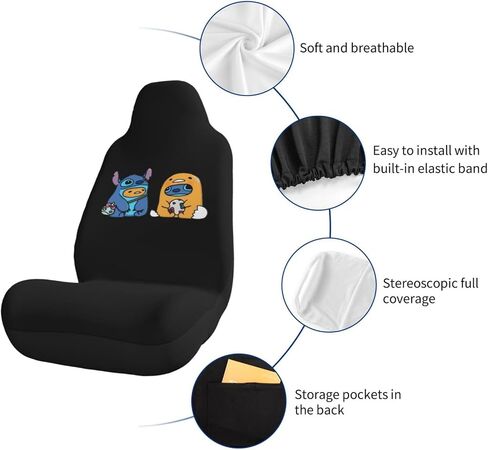 Gudetama (2) Car Seat Cover, Universal Car Seat Cover, Upgrade, Set of 2, Seat Protection, Polyester Cloth + Sponge, Car Accessories, Car Rear Stain Prevention, Easy Installation, Driver Passenger in Saudi Arabia