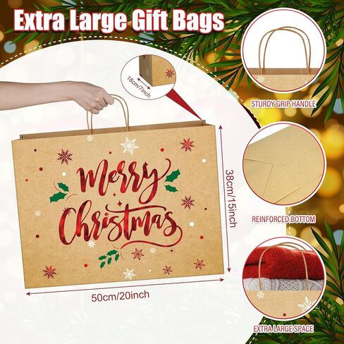 12 Sets Christmas Extra Large Gift Bags Decorations,Red Foil Snowman Party Favor Bags with White Tissue Paper, 6 Style Kraft Snowflake Goodie Bag with Handle for Xmas New Year Holiday Party Supplies in Saudi Arabia