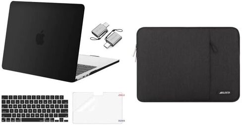 حافظة MOSISO متوافقة مع جهاز MacBook Air 13.6 بوصة إصدار 2022 2023 A2681 M2، حقيبة كم رأسية مع جيب وحافظة صلبة بلاستيكية وغطاء لوحة مفاتيح وواقي شاشة ومحول من النوع C، عبوتان، أسود in Saudi Arabia