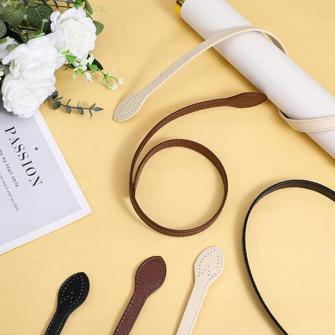 3 Colors 23.22" Leather Purse Handles for Bags DIY, 6pcs Replacement Purse Straps with Ear Shape Ends, Leather Bag Strap Purses Making Supplies for Handbag Repair in Saudi Arabia