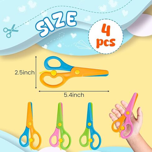 Kids Safety Scissors, 4 Pcs Blunt Tip Scissor Preschool Training for Toddler & Children, Anti-Pinch Design, Child Hand Eye Coordination Development, Playdough Tools Scrapbooking Supplies in Saudi Arabia