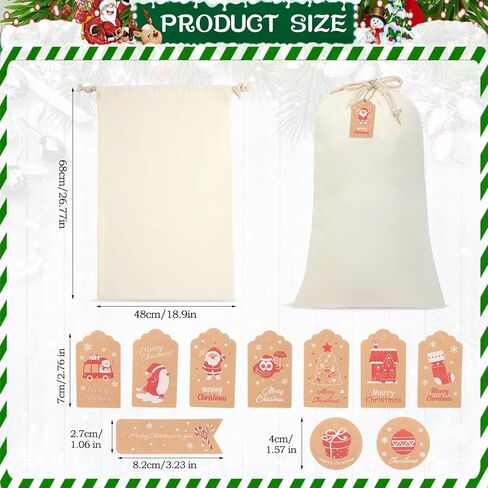 Clysee 12 Pcs Sublimation Blank Christmas Santa Sacks Bags Large Christmas Gift Bags Xmas Cheese Cloths Muslin Drawstring with 50 Kraft Paper Tags and Strings for DIY, 26.8 x 18.9 Inch in Saudi Arabia