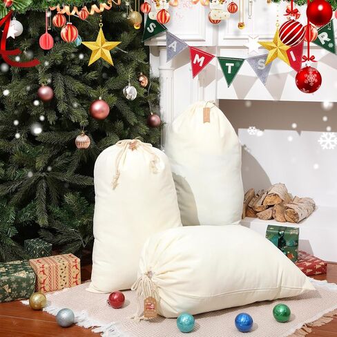 Clysee 12 Pcs Sublimation Blank Christmas Santa Sacks Bags Large Christmas Gift Bags Xmas Cheese Cloths Muslin Drawstring with 50 Kraft Paper Tags and Strings for DIY, 26.8 x 18.9 Inch in Saudi Arabia