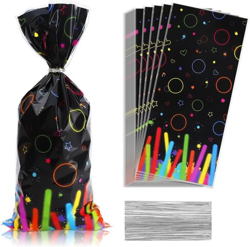 أكياس حلوى السيلوفان من Happy New Year، 100 قطعة من أكياس هدايا حلوى Goodie لهدايا حفلات رأس السنة الجديدة، حقيبة وجبات خفيفة من البلاستيك الذهبي الأسود مع أربطة ملتوية لمستلزمات تزيين حفلات رأس السنة الجديدة لعام 2026 in Kuwait