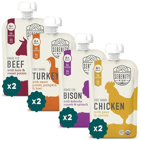 Serenity Kids 6+ Months Baby Food Pouches Puree Made With Ethically Sourced Meats & Organic Veggies | 3.5 Ounce BPA-Free Pouch | Pasture Raised Turkey & Rosemary, Purple Carrot, Zucchini | 1 Count in Saudi Arabia