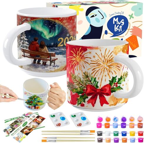 Roaxkois Ceramic Painting Set - Creative Ceramic Craft Set with Paints, Brushes and Instructions, Perfect Mug Painting Set for Individual Gifts and Leisure Activities in Saudi Arabia