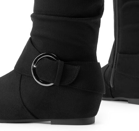 حذاء DREAM PAIRS للسيدات بطول الركبة ومنخفض بكعب عريض مخفي من الجلد السويدي وبطانة من الفرو الصناعي وسحاب جانبي للركبة، مقاس 7.5، أسود، URA in Saudi Arabia
