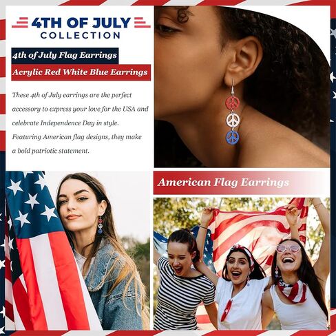 4th of July Earrings Accessories Independence Day Patriotic Earrings USA Star Dangle Drop Earrings Red White and Blue Earrings Jewelry 4th of July Outfits for Women in Kuwait
