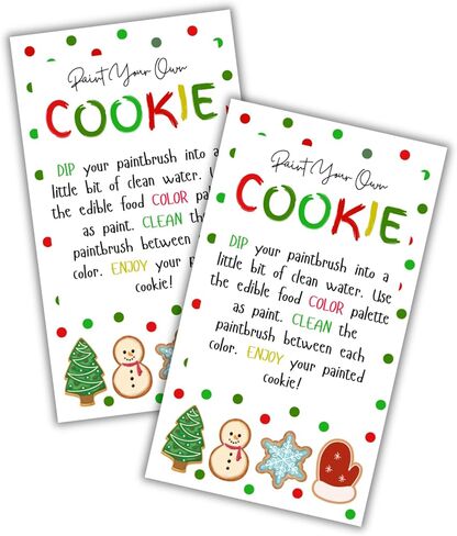 Paint Your Own Cookie Instruction Cards 50pk 3.5x2" for Christmas Holiday Sugar Cookies DIY Decorating Kit Bakers Care Bulk Guide Clients Food Coloring in Saudi Arabia