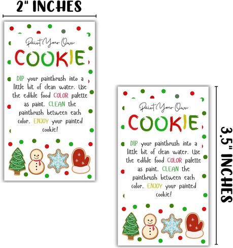 Paint Your Own Cookie Instruction Cards 50pk 3.5x2" for Christmas Holiday Sugar Cookies DIY Decorating Kit Bakers Care Bulk Guide Clients Food Coloring in Saudi Arabia