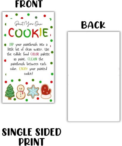 Paint Your Own Cookie Instruction Cards 50pk 3.5x2" for Christmas Holiday Sugar Cookies DIY Decorating Kit Bakers Care Bulk Guide Clients Food Coloring in Saudi Arabia