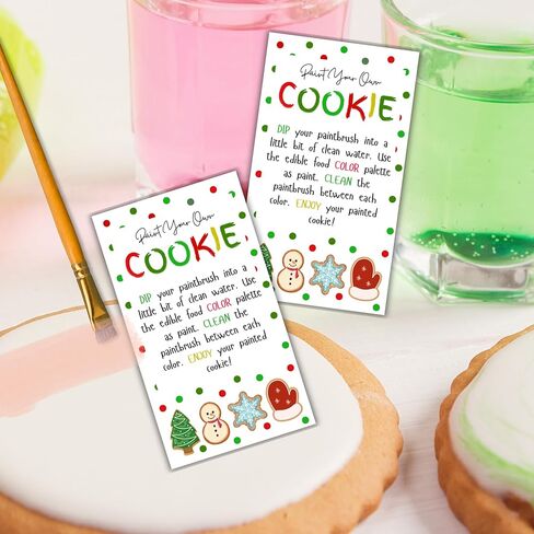 Paint Your Own Cookie Instruction Cards 50pk 3.5x2" for Christmas Holiday Sugar Cookies DIY Decorating Kit Bakers Care Bulk Guide Clients Food Coloring in Saudi Arabia
