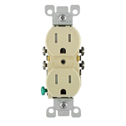 Leviton W5320-T0G 15 أمبير، 125 فولت، مقاوم للطقس والتلاعب، وعاء مزدوج، أرضي، سلك جانبي وسلك سريع، رمادي in Kuwait
